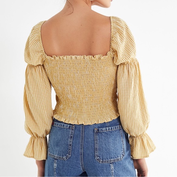 UO Gingham Cinched-Sleeve Blouse - Picture 2 of 7